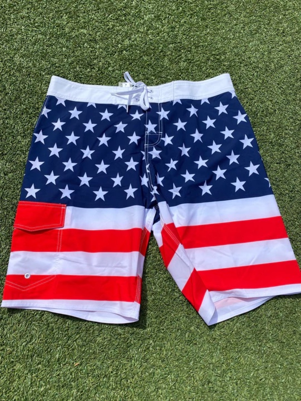 Men's Flag-Print Swim Trunks in Navy/Red/White